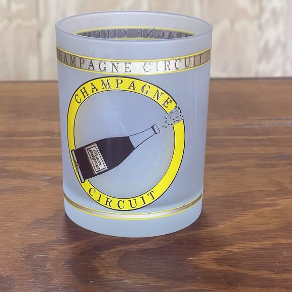 Vintage Champagne Circuit Frosted Glass Barware Gold Trim Horse Racing 1980 AQHA - Picture 2 of 7